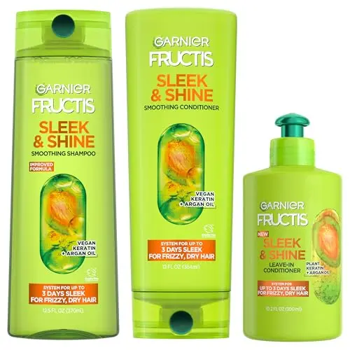 Garnier Fructis Sleek & Shine shampoo, conditioner, and leave-in conditioner set