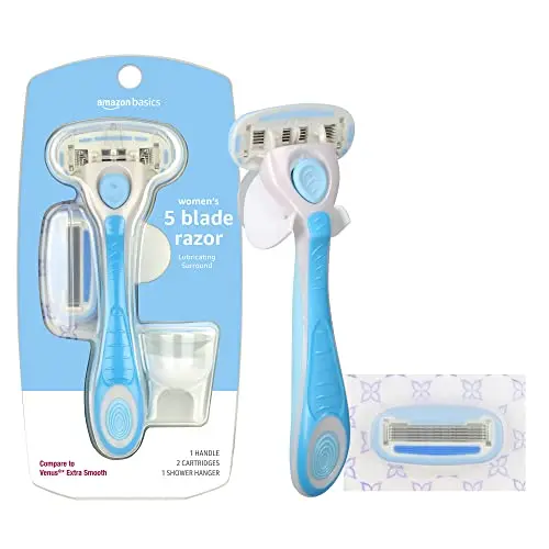Amazon Basics 5-blade women's razor with shower hanger and moisturizing strip