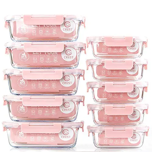 C CREST borosilicate glass meal prep containers with pink lids