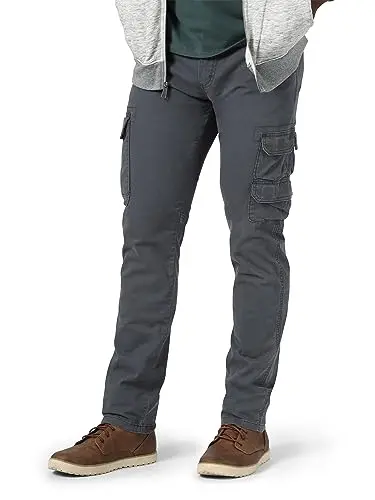 Wrangler Authentics tapered cargo pants showing stretch fabric and multiple pockets