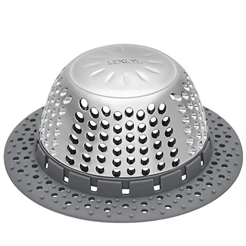 LEKEYE stainless steel dome shower drain hair catcher with silicone rim