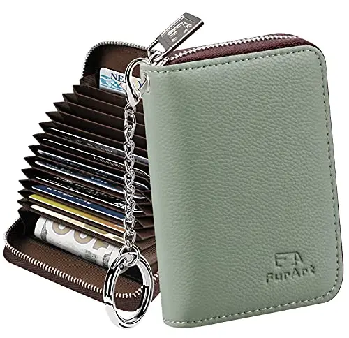 FURART RFID blocking zipper wallet with key chain and multiple card slots