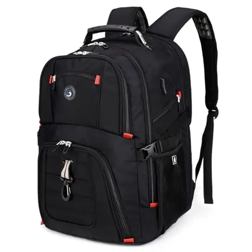 SHRRADOO Extra Large 50L Backpack showing expansive storage and multiple zippers