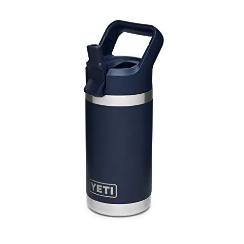 YETI Rambler Jr. kids water bottle in navy blue with straw cap