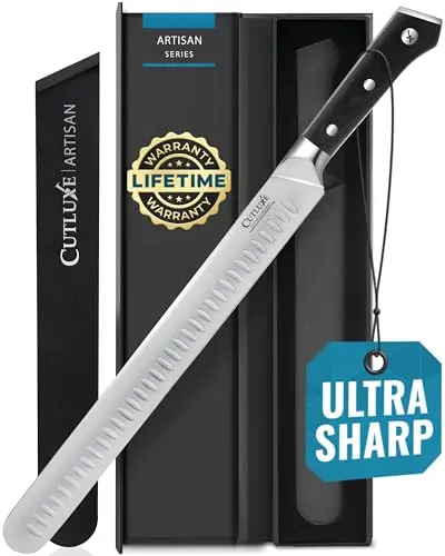 Cutluxe 12-inch carving knife with black pakkawood handle