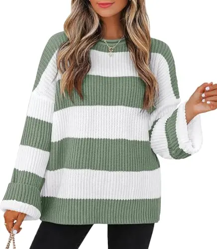 ZESICA women's color block knitted pullover sweater in green