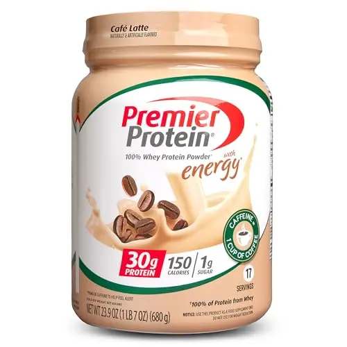 Premier Protein Cafe Latte protein powder container