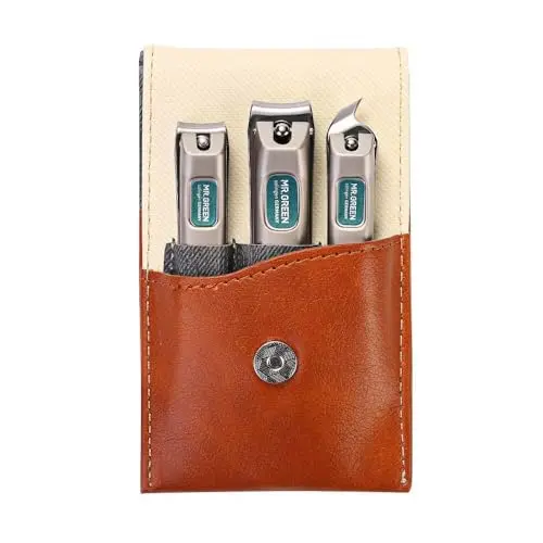 MR.GREEN 3-piece nail clipper set in stainless steel with leather case