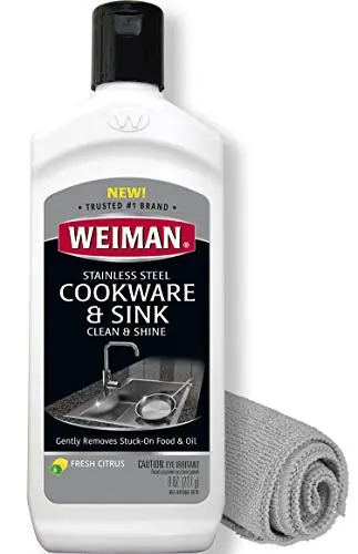 Weiman sink cleaner with included microfiber cloth for polishing