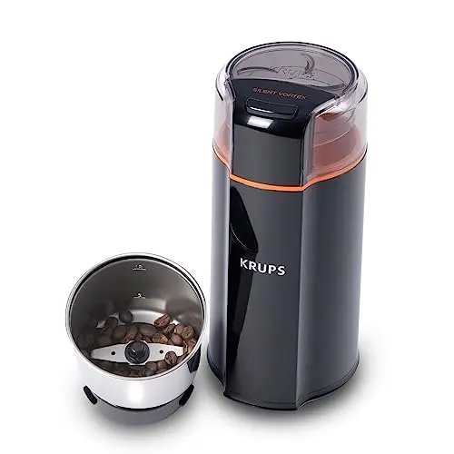 KRUPS Silent Vortex Electric Coffee Grinder in black with removable bowl