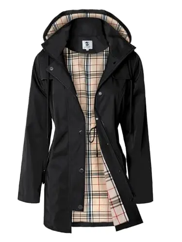 SaphiRose women's long hooded rain jacket in black