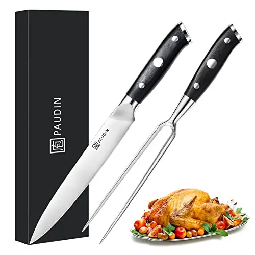 PAUDIN 8-inch carving knife and fork set with black handle
