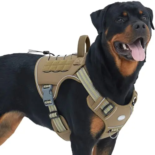 Auroth army yellow tactical dog harness with MOLLE system and padded panels