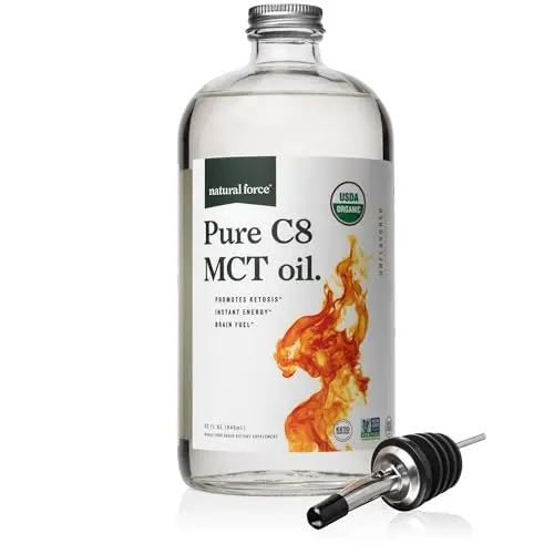 Natural Force Organic Pure C8 MCT Oil in glass bottle