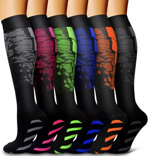 Bluemaple 6 pack copper compression socks in vibrant patterns