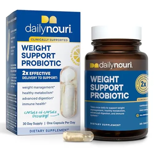 Nouri Daily Weight Support Probiotic bottle with vegan omega blend