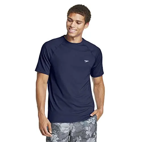 Speedo men's regular fit UV swim shirt in peacoat color