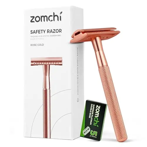 ZOMCHI rose gold double edge safety razor with blades