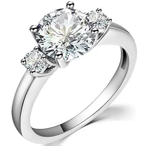 Jude Jewelers stainless steel three stone engagement ring with round cut CZ