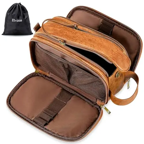 Elviros large toiletry bag with PU leather and multiple compartments