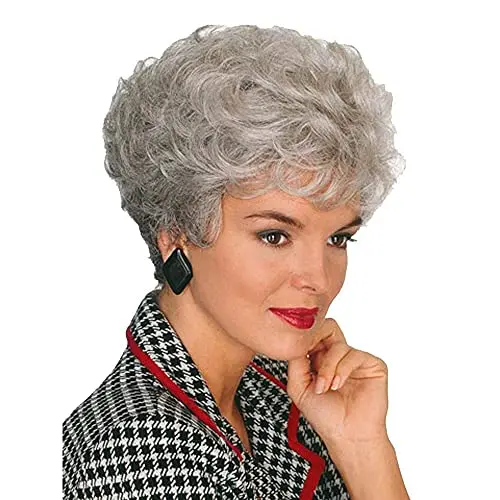 GNIMEGIL short gray curly wig for elderly women and seniors