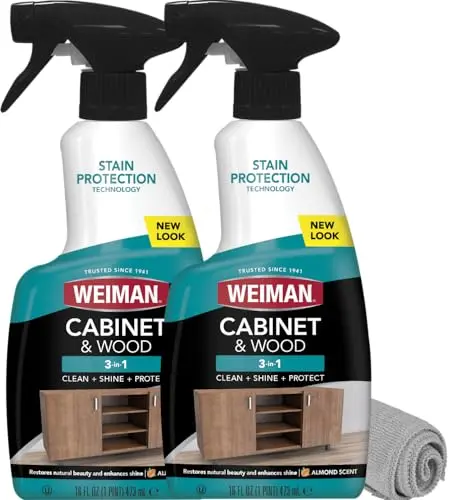 Weiman Wood Cleaner spray bottle with microfiber towel