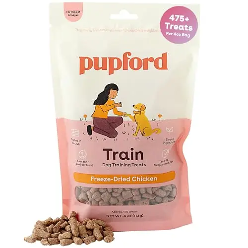 Pupford Freeze Dried Training Treats pouch with chicken pieces