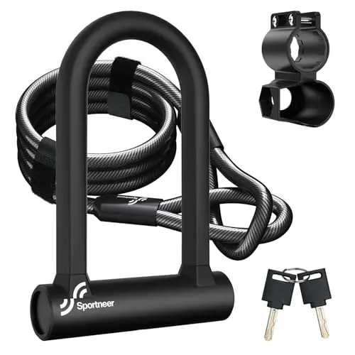Sportneer heavy duty bicycle U-lock with included security cable