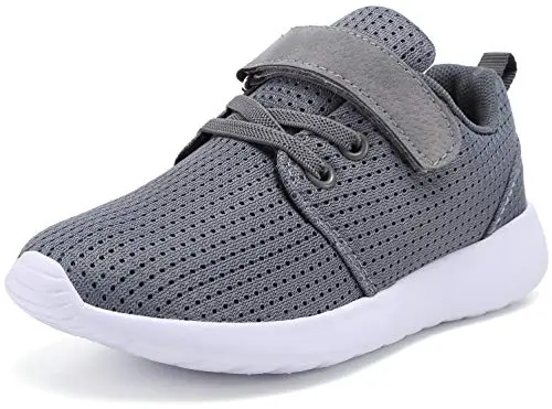 TOEDNNQI kids athletic sneakers in grey with strap closure