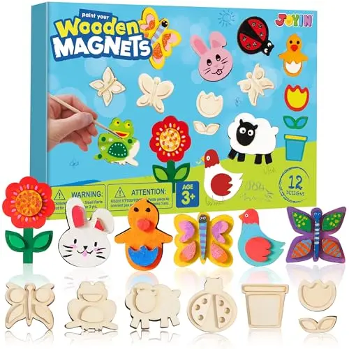 JOYIN wooden magnet painting kit with paints and brushes for kids