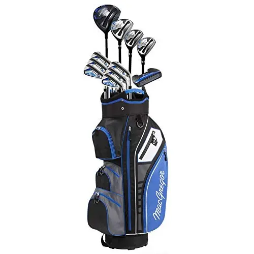 MacGregor DCT3000 golf clubs set with driver, woods, hybrids, irons, and cart bag