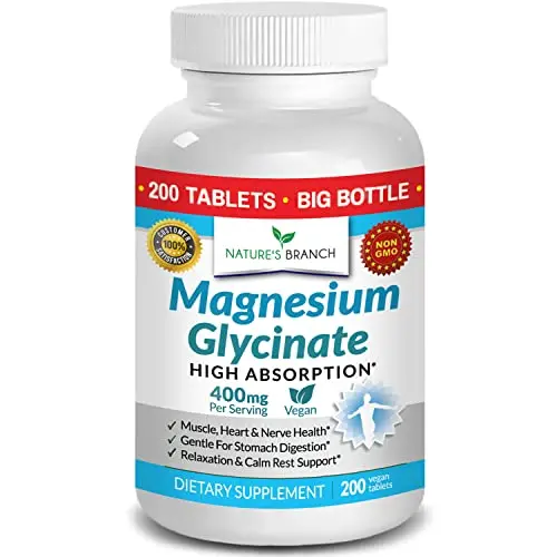 Nature's Branch Magnesium Glycinate 400mg tablets for high absorption cramp relief