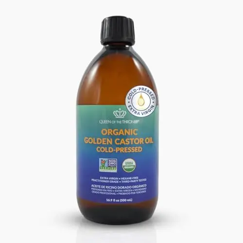 QUEEN OF THE THRONES Organic Golden Castor Oil in glass bottle