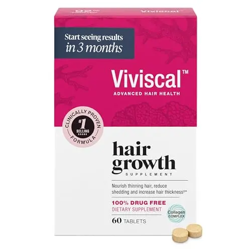 Viviscal hair growth supplements for women showing bottle and tablets