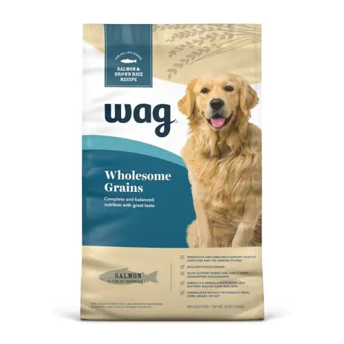 Wag wholesome grains salmon dry dog food bag