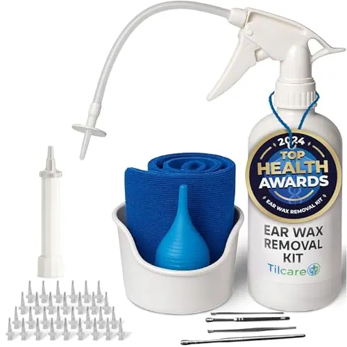 TILCARE ear wax removal irrigation system with basin, syringe, and curette kit