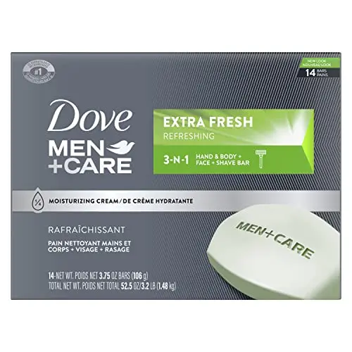 Dove Men+Care Extra Fresh bar soap with refreshing citrus scent