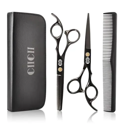 CIICII black hair cutting scissors kit with leather bag