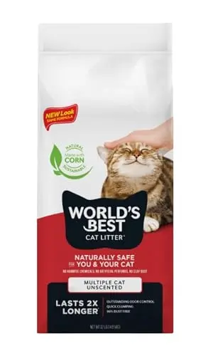 WORLD'S BEST CAT LITER Unscented multiple cat litter in a 32-pound bag