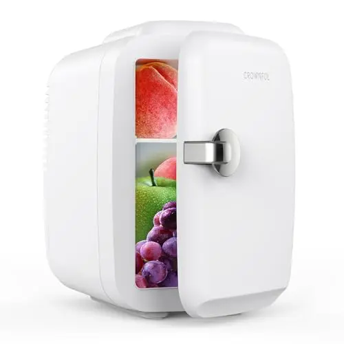 CROWNFUL white mini fridge with carry handle