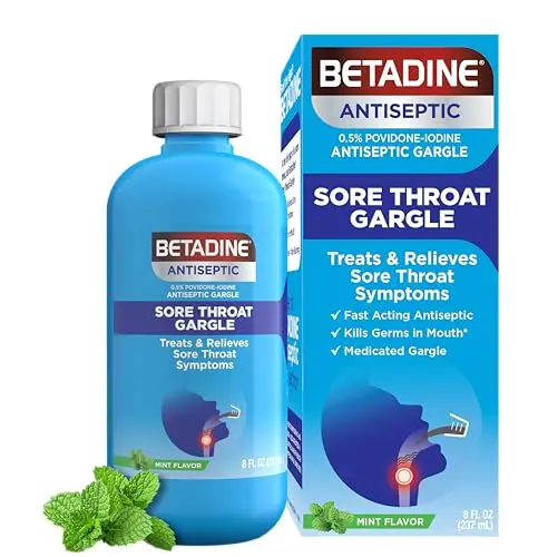 Betadine antiseptic medicated gargle for sore throat relief