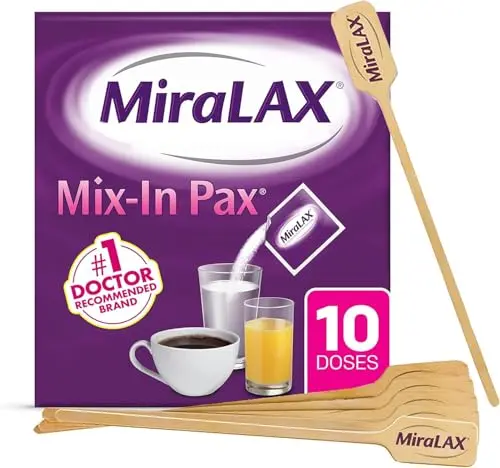MiraLAX gentle constipation relief powder in travel-sized packets