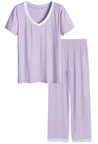 Latuza women's petite pajama set with short sleeves and full-length pants