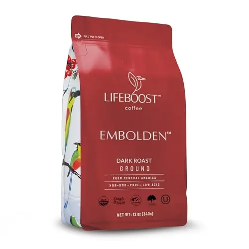 Lifeboost dark roast ground coffee bag