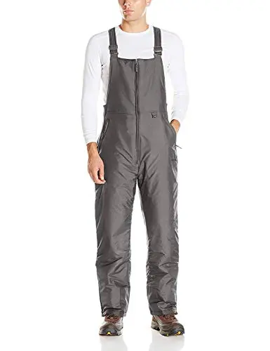 SkiGear Men's essential insulated bib overalls in charcoal showing relaxed fit and reinforced ankles