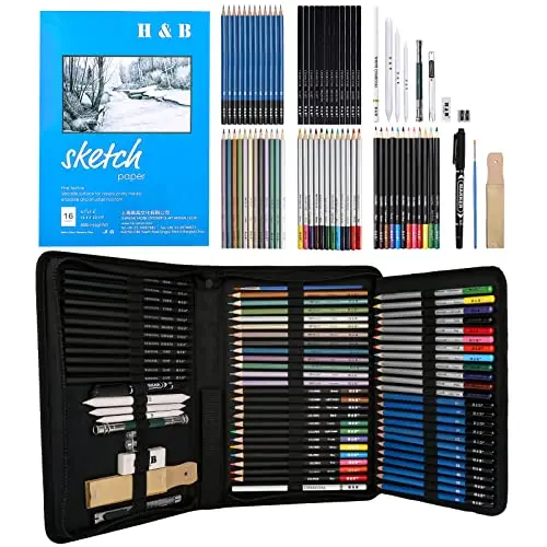 H & B Drawing Supplies Sketching Set with pencils and tools