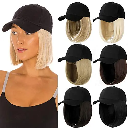 QLENKAY baseball cap with hair extensions for cancer patients