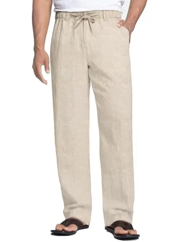 COOFANDY men's linen cotton pants with modern waistband