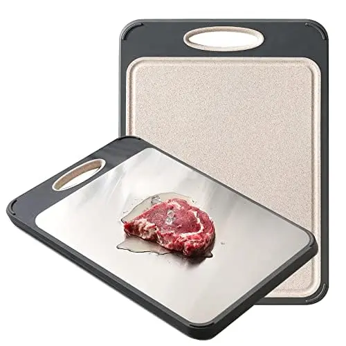 GUANCI stainless steel and wheat straw PP dual-sided cutting board