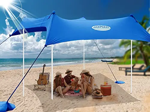 UMARDOO blue beach tent with aluminum poles and sandbags